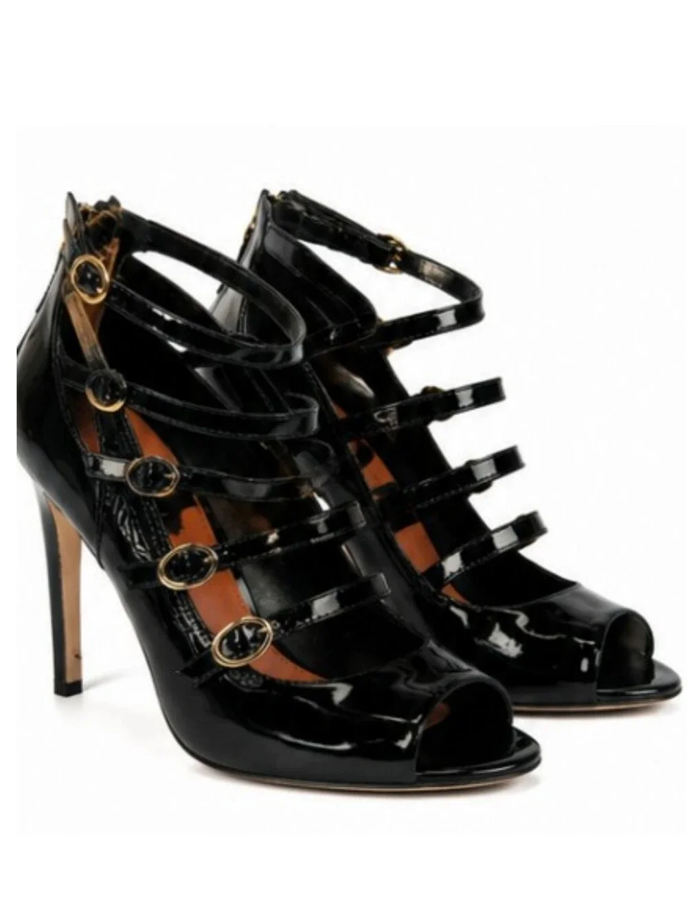 Via Spiga black patent leather peep-toe gladiator pumps Size 9